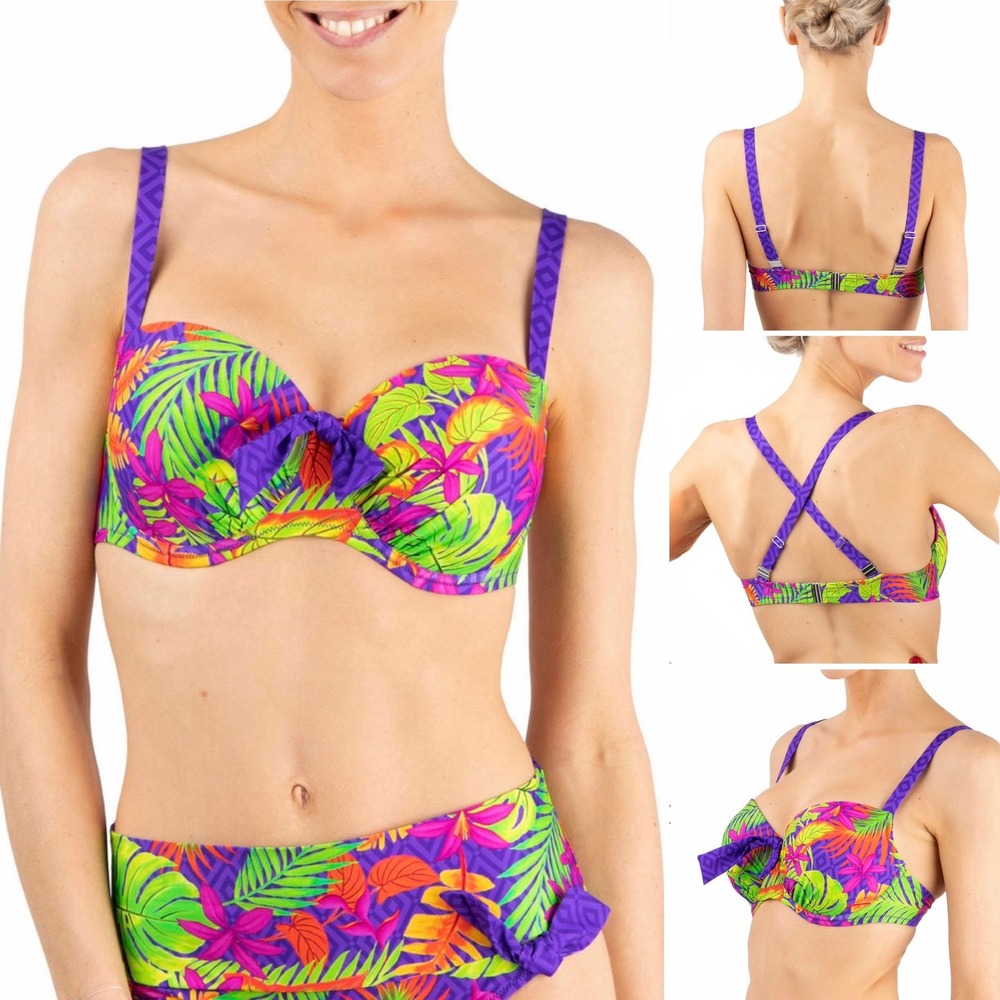 Antigel Lise Charmel La Decouvreuse Tropical Bikini Top Purple Floral 32D NEW